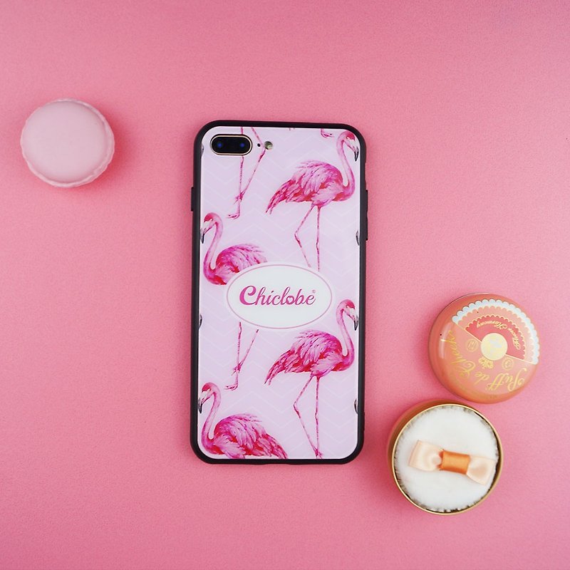Painted tempered glass shell [flaming crane] - Phone Cases - Glass Pink