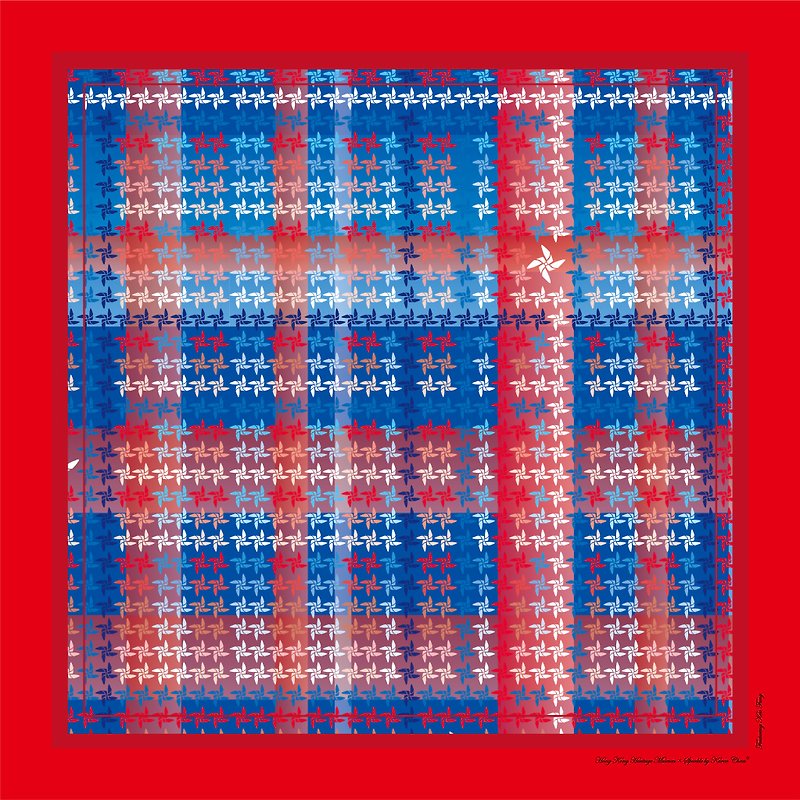 [良い天気] 古典的な赤、白、ブルーの幸運の風車シルク スカーフと正方形のスカーフ | 国民的トレンド、香港スタイル、新しい中国スタイル - スカーフ - シルク・絹 多色