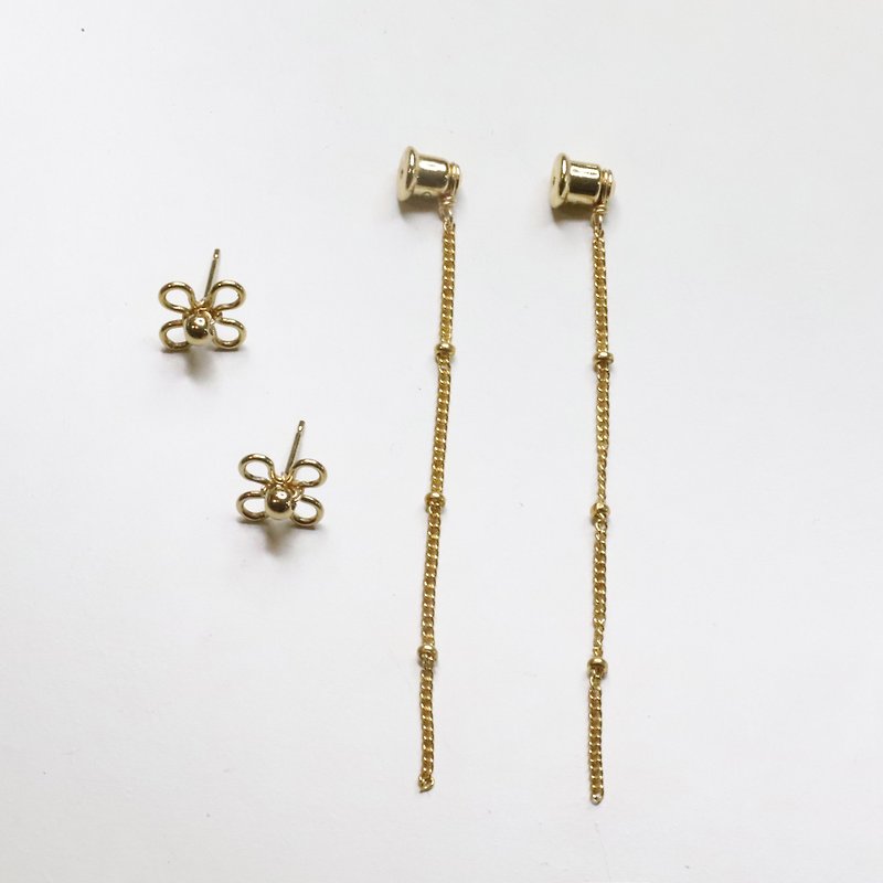 Flower Dense Earring Set - ต่างหู - โลหะ สีทอง