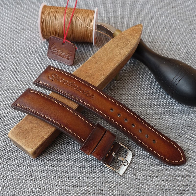 Watch strap for OMEGA Speedmaster, genuine leather, handmade, vintage style - Watchbands - Genuine Leather Brown