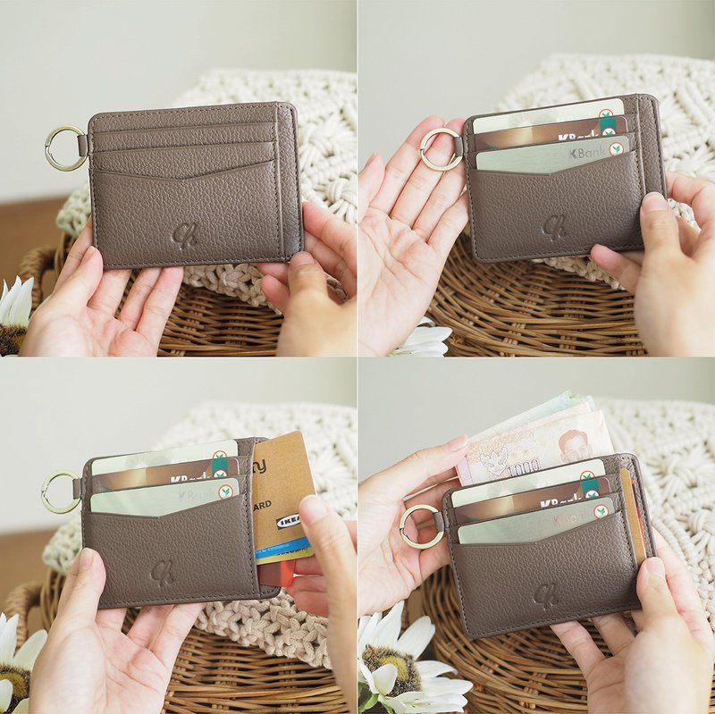 June (Cedar):  Multi-card holder, card case, slim wallet, Brown-grey wallet - 手提包/手提袋 - 真皮 咖啡色