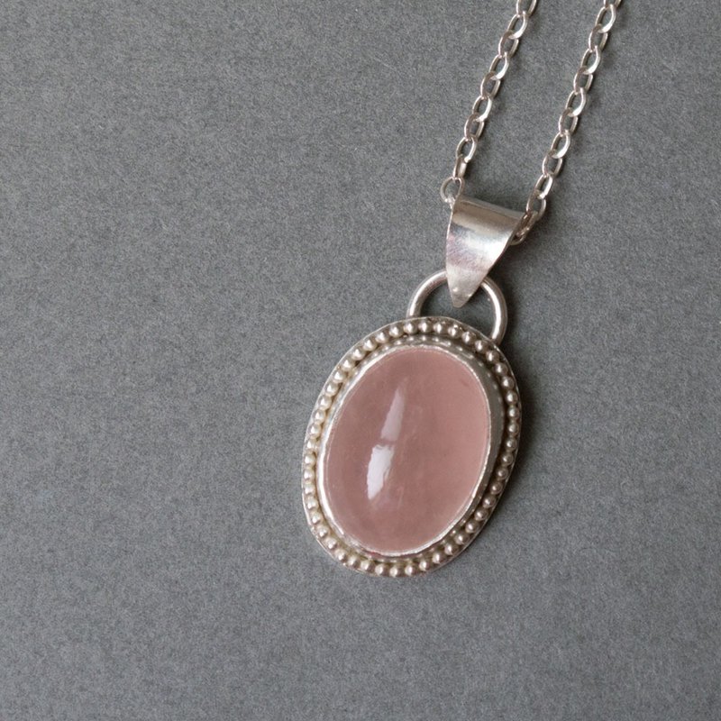 Gemstone Necklaces Pink - Rose quartz silver pendant