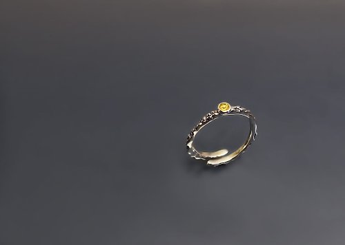 Maple jewelry design 實物系列-有機質感黃寶石925銀開口戒