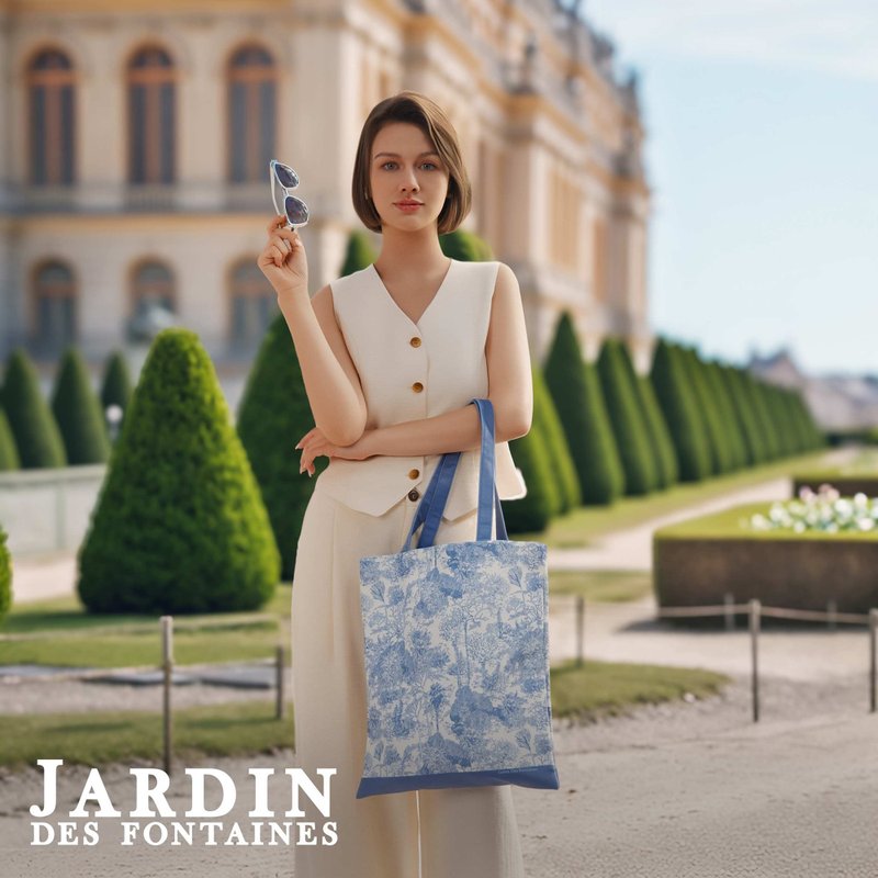 凡爾賽茹伊 灰藍色 單肩包 防變色菱形紋布 Jardin Des Fontaines - 手提包/手提袋 - 聚酯纖維 藍色