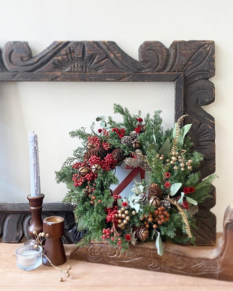 Christmas wreath/gift exchange/Christmas wrapping/dried flowers - ของวางตกแต่ง - พืช/ดอกไม้ สีเขียว
