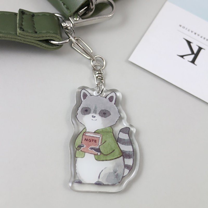 Raccoon Bookworm-Key Ring - ที่ห้อยกุญแจ - อะคริลิค สีน้ำเงิน