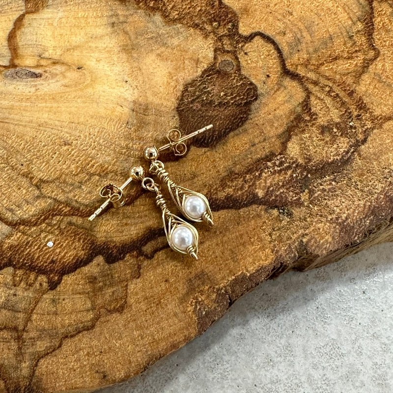 OUD Original Handmade Wire Wrapping Swarovski Mini Pearl Earrings - Earrings & Clip-ons - Pearl White