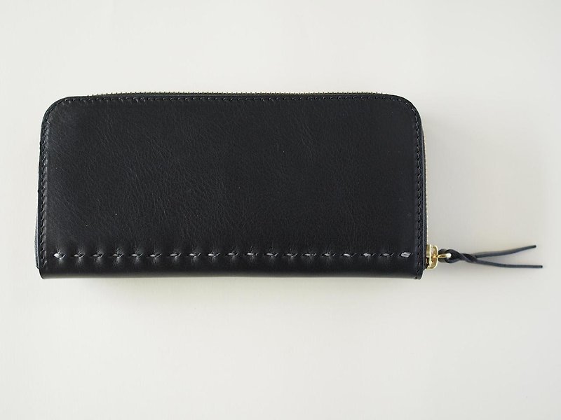 真皮 銀包 黑色 - Classic long wallet with U-shaped zipper / jet black