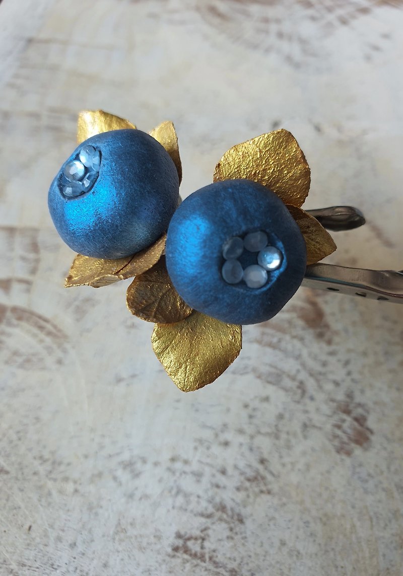 Other Materials Earrings & Clip-ons Blue - Art deco blueberry studs earrings/ Something blue/ Blue gold plants earrings