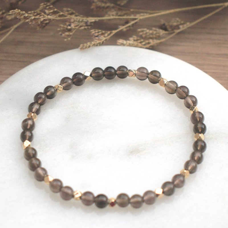 茶晶手鍊-舒壓-療癒-附大顆粒白水晶消磁石+飾品盒 - 手鍊/手環 - 水晶 咖啡色