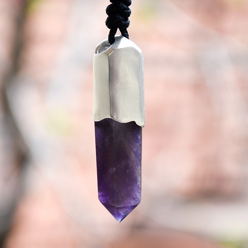 Amethyst Amethyst hexagonal prism pure Silver pendants - Necklaces - Crystal Purple