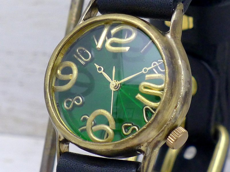 214B GR On Time-B GR (Green) Dial Mens Brass Handmade Watch - นาฬิกาผู้หญิง - ทองแดงทองเหลือง สีเขียว