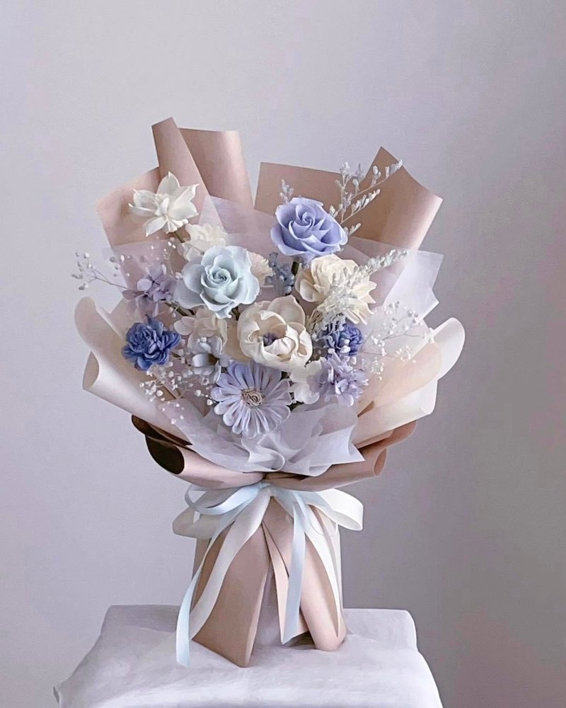 [Preserved dried flowers] Valentine's Day bouquet light blue rose everlasting flower bouquet - ช่อดอกไม้แห้ง - พืช/ดอกไม้ สีน้ำเงิน