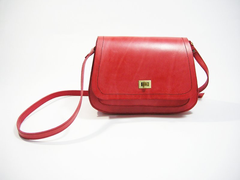 ● leather organ bag (red vegetable tanned leather) (side backpack, shoulder bag) __ Zuo zuo handmade leather goods - กระเป๋าแมสเซนเจอร์ - หนังแท้ สีแดง