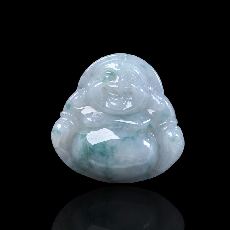 Floating Blue Flower Jadeite Maitreya Buddha Necklace | Stone| Natural Burmese Jade Jade A Grade | Gift - สร้อยคอ - หยก หลากหลายสี