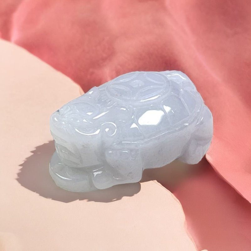 白翡翡翠古錢龍龜 | 天然緬甸玉翡翠A貨 | 送禮 - 擺飾/家飾品 - 玉石 透明