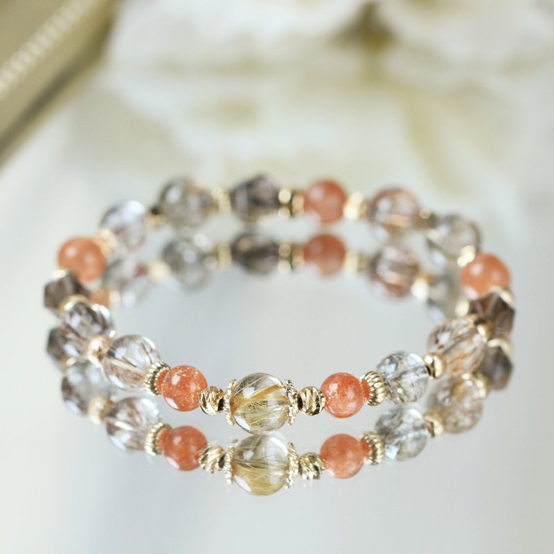 8mm Black Gold Super Seven Gold Hair Crystal Titanium Stone Lucky Lucky Positive Energy Crystal Bracelet - Bracelets - Crystal Orange