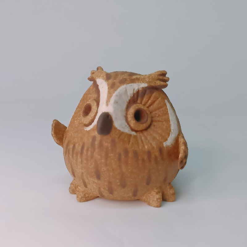 Mini Q-version Owl-Yellow Fish Owl/ศิลปะเซรามิก/ต้นฉบับ - ของวางตกแต่ง - ดินเผา 