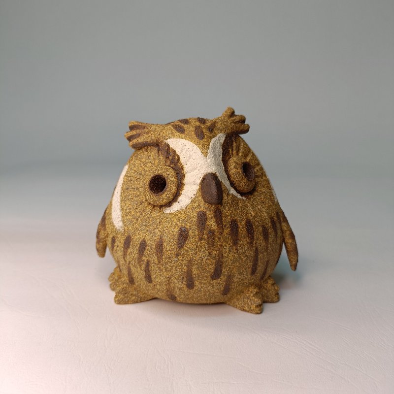 迷你Q版貓頭鷹-黃魚鴞/陶藝品/原創 - 擺飾/家飾品 - 陶 