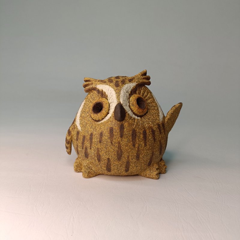 迷你Q版貓頭鷹-黃魚鴞/陶藝品/原創 - 擺飾/家飾品 - 陶 