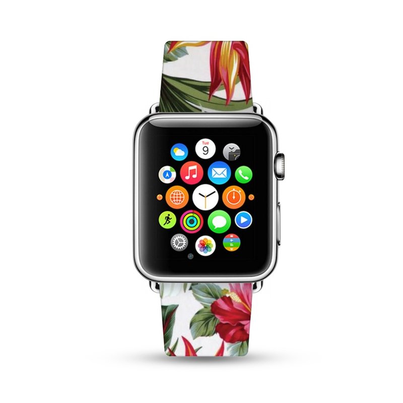 Apple Watch 真皮手錶帶, 適用於所有型號, 天堂鳥花 -001 - 錶帶 - 真皮 白色