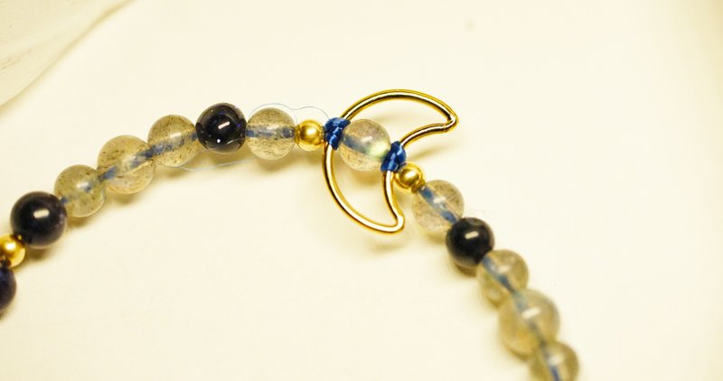 Handmade 14K gold moon elongated, blue sandstone bracelet - Bracelets - Semi-Precious Stones Multicolor