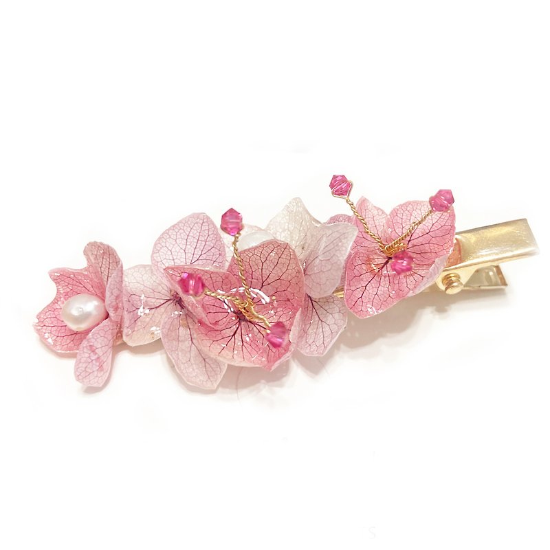 日本樹脂乾燥花紫陽花淡水珍珠亮粉色漸層髮夾 - 髮飾 - 植物．花 粉紅色