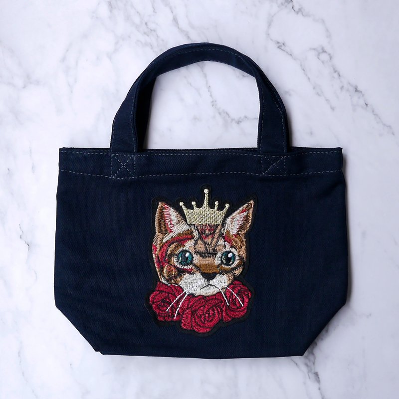 My gorgeous little helper-cat rose canvas bag-blue - กระเป๋าถือ - ผ้าฝ้าย/ผ้าลินิน สีน้ำเงิน