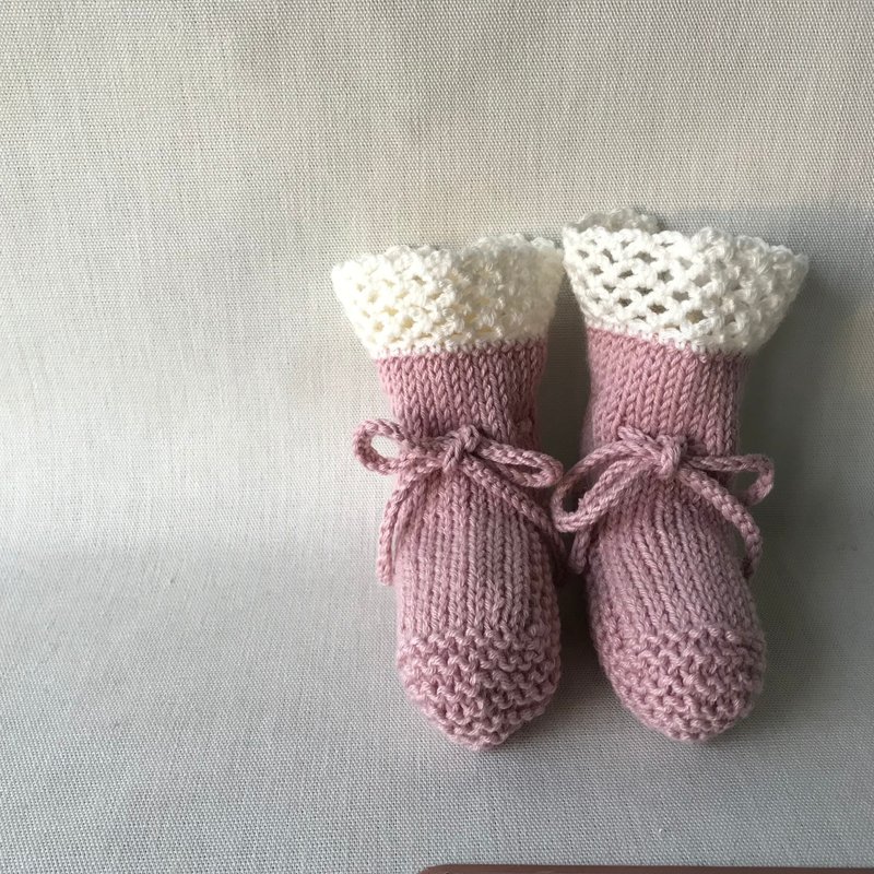 3M Wool Cotton and Lace Booties in Pink - ถุงเท้าเด็ก - ขนแกะ สึชมพู