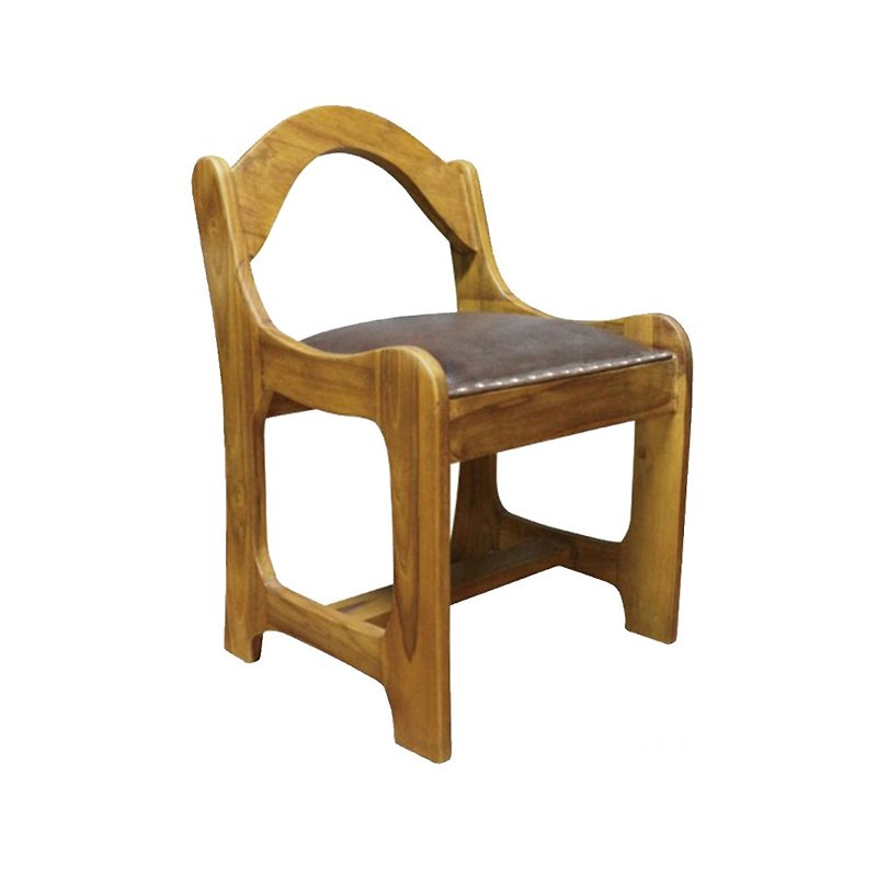 【吉迪市柚木家具】RPCH005SL 柚木圓背造型全牛皮矮凳/椅凳 - 椅子/沙發 - 木頭 咖啡色