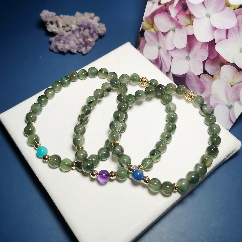 天然綠髮晶 天河 紫晶 藍晶 設計手鍊 - 手鍊/手環 - 水晶 綠色