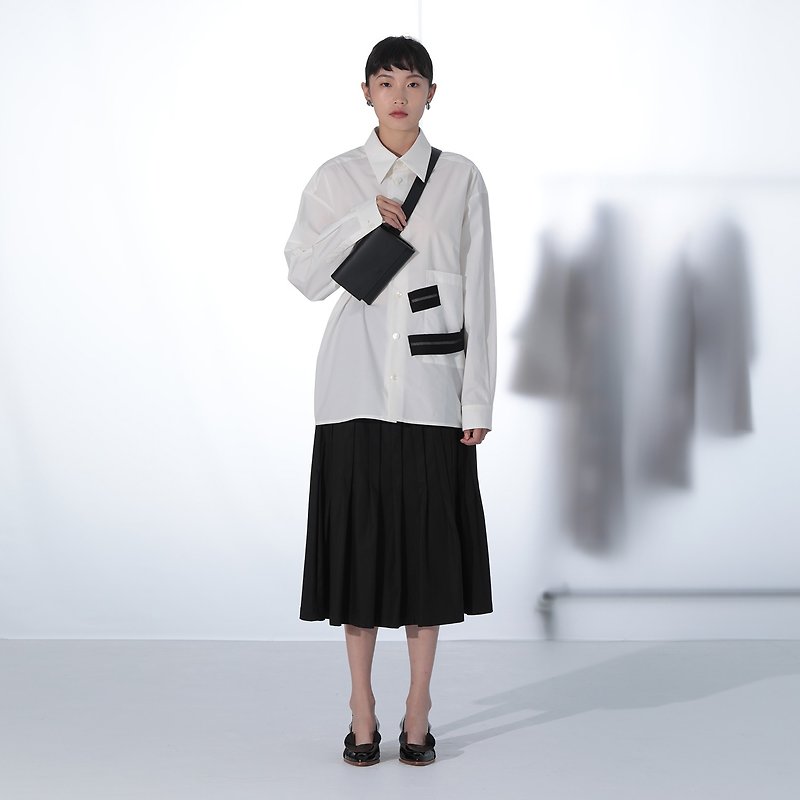 Black Pleated Skirt - กระโปรง - ผ้าฝ้าย/ผ้าลินิน สีดำ