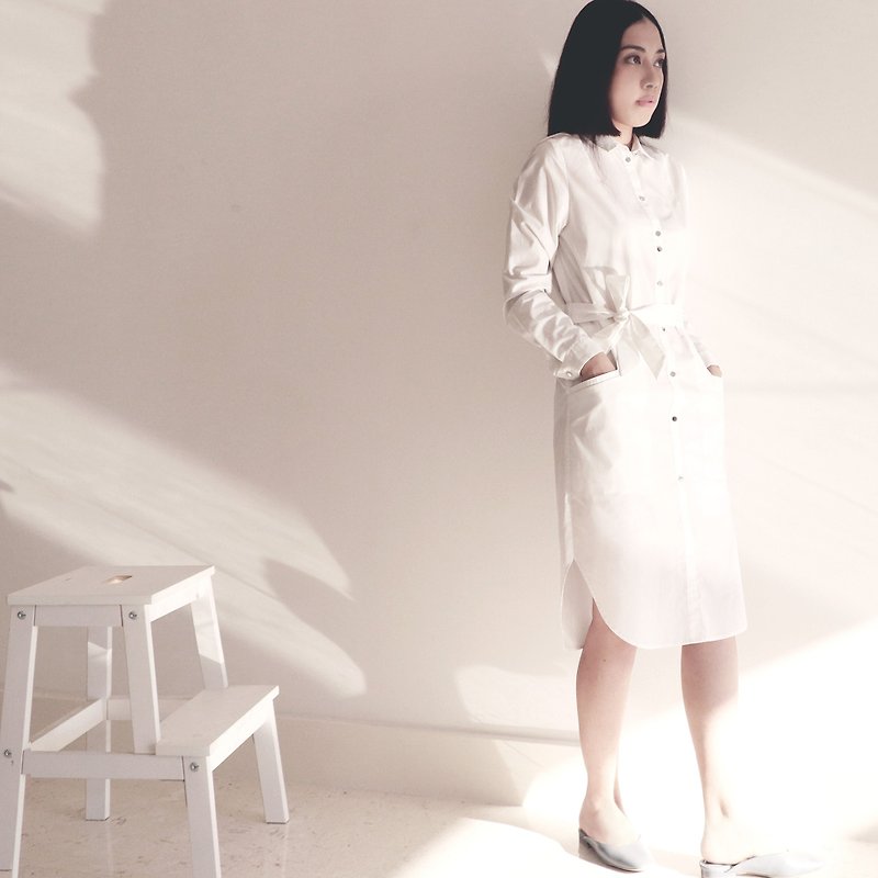 mystatice - White Long Shirt Dress/Eco-friendly material - ชุดเดรส - วัสดุอื่นๆ ขาว