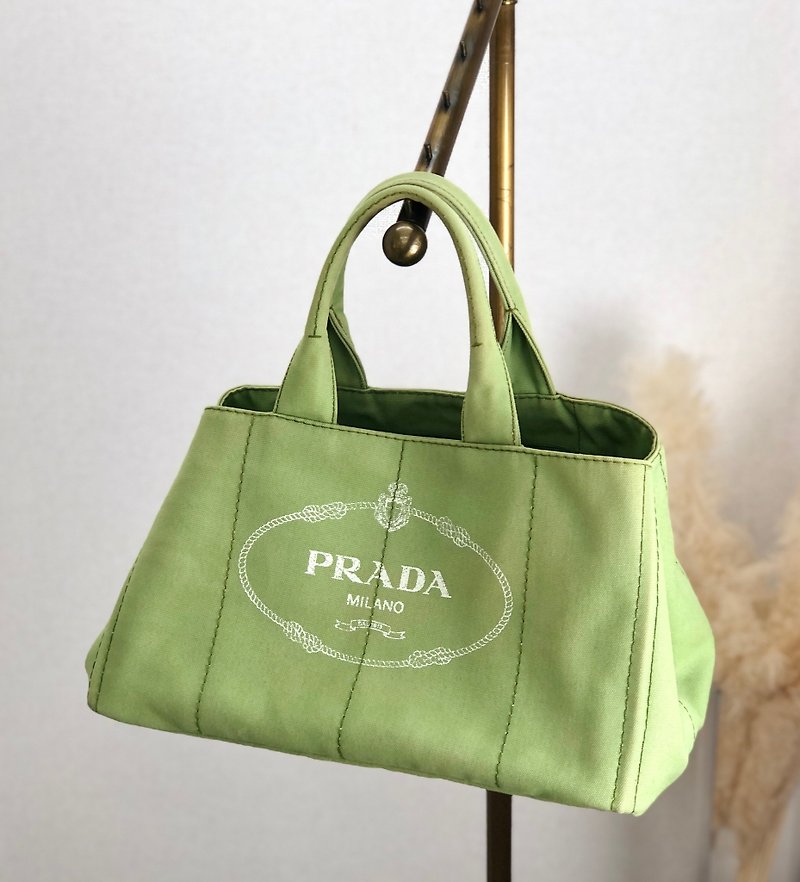 [Direct from Japan, branded used bag] PRADA Prada Canapa handbag, light green, logo triangle plate, canvas tote bag ga2t4v - Handbags & Totes - Genuine Leather Green
