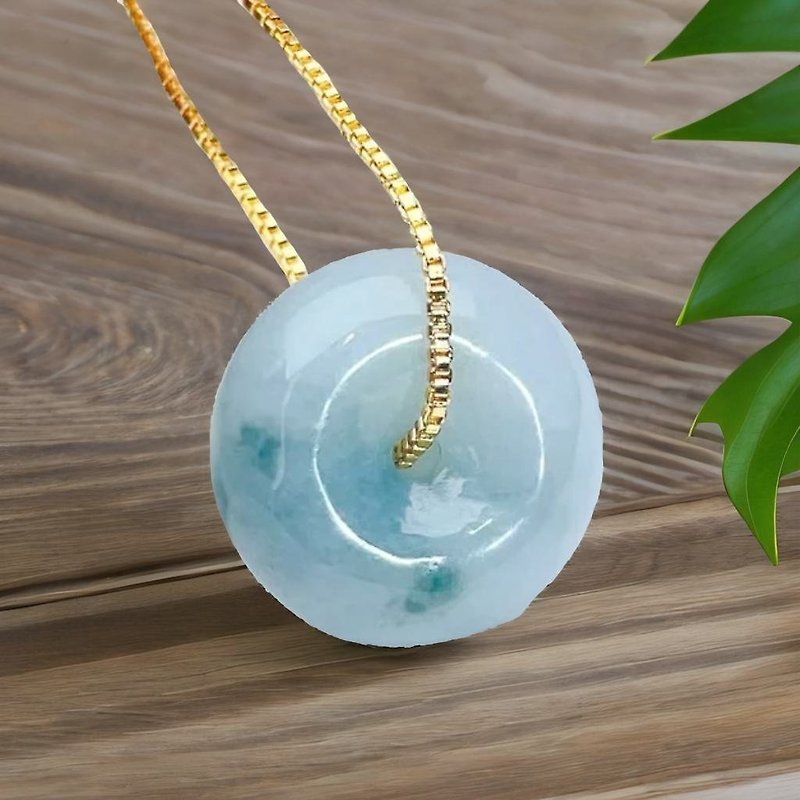 [May ‧Peace] Floating Blue Flower Jadeite Peace Buckle Necklace | Natural Burmese Jade Grade A Jadeite | Gift - สร้อยคอ - หยก หลากหลายสี