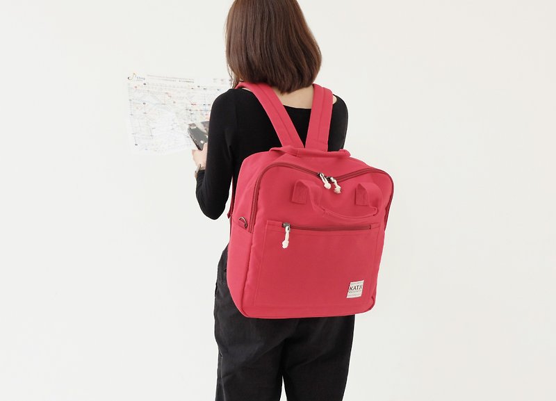 SQUARE UP BAG : RED COLOUR - กระเป๋าเป้สะพายหลัง - วัสดุอื่นๆ สีแดง