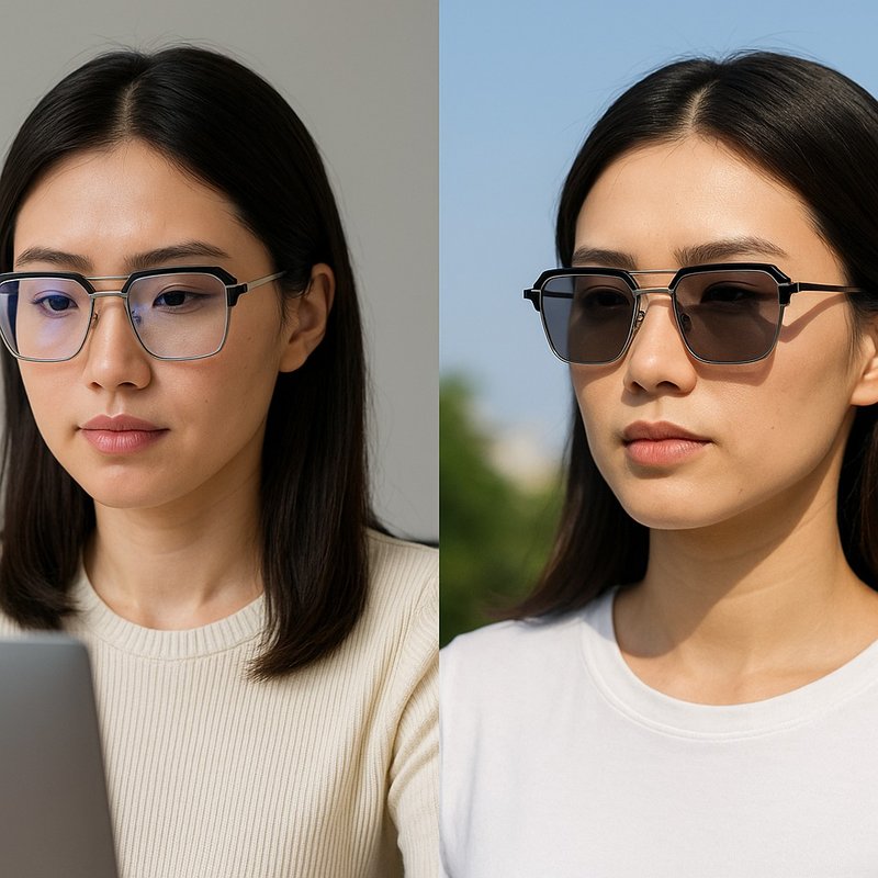 變色藍光眼鏡 UV400 防護 83% 高透光率 男女通用金屬框 - 眼鏡/鏡框 - 其他金屬 黑色