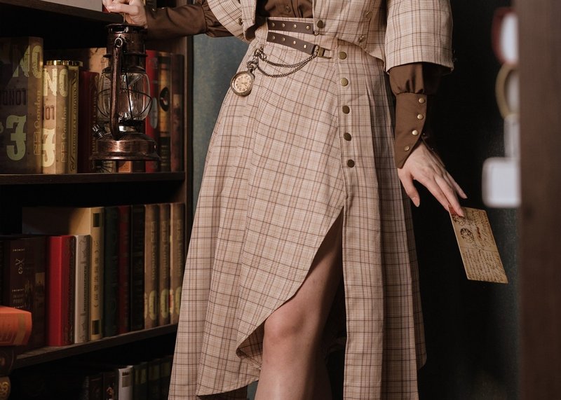 Steampunk Gothic Retro Plaid Irregular Hem Skirt - Women's Shirts - Other Materials Khaki