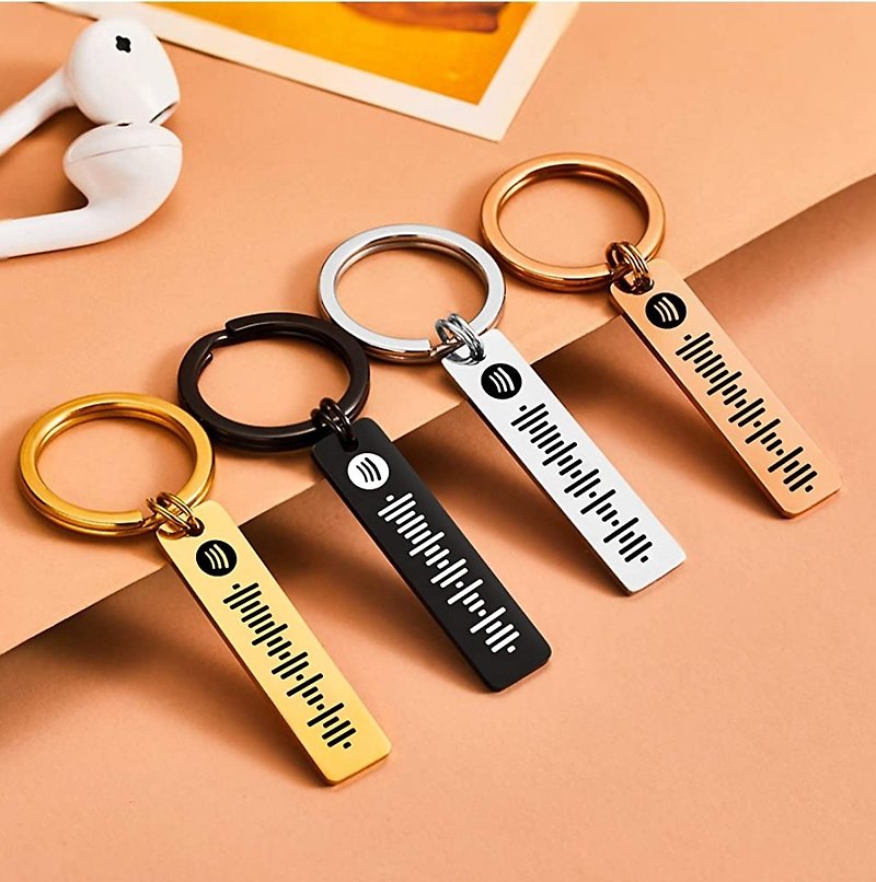 Spotify Playlist Music Keyring Stainless Steel Charm Keychain Gift Customization - Keychains - Other Metals Black