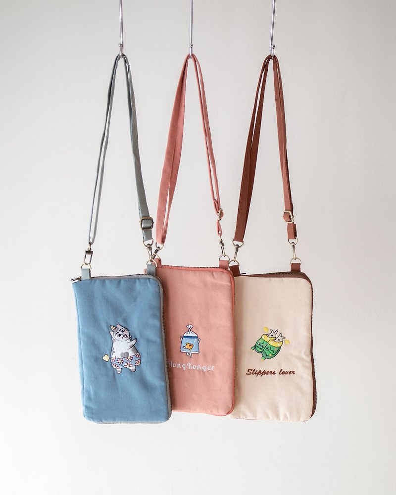 Color matching cross-body phone bag + own embroidery pattern - กระเป๋าถือ - งานปัก หลากหลายสี