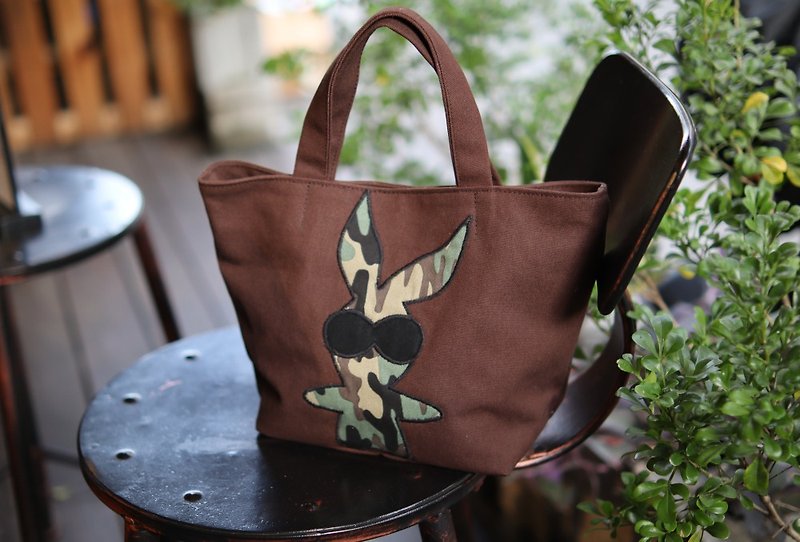 Handmade lunch bag mini tote cotton canvas - dark brown - กระเป๋าถือ - ผ้าฝ้าย/ผ้าลินิน สีนำ้ตาล