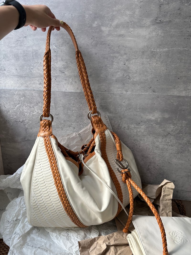 中古包 Loewe 羅意威 編織拼色 Hobo 肩背包 - 手提包/手提袋 - 真皮 白色