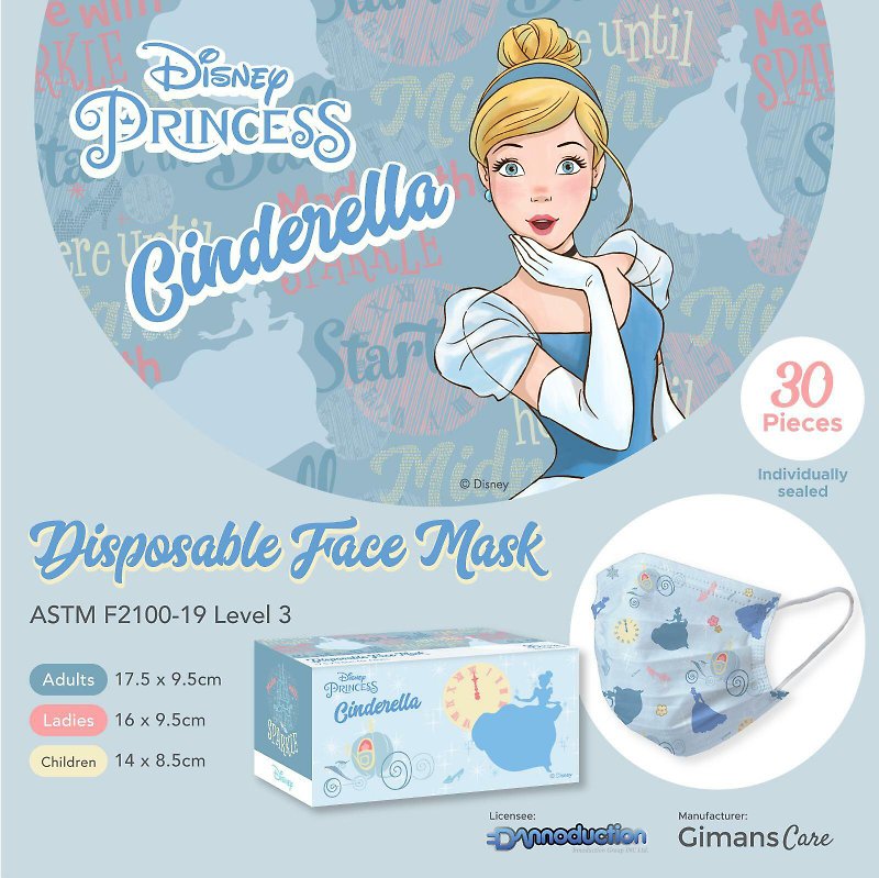 Disney Princess Vol. 2 Cinderella Disposable Face Mask for Adults - Face Masks - Other Man-Made Fibers Blue
