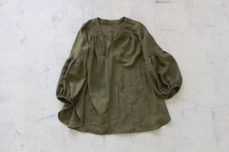 Gathered sleeve blouse Lithuanian Linen [Made to order] - เสื้อผู้หญิง - ผ้าฝ้าย/ผ้าลินิน 