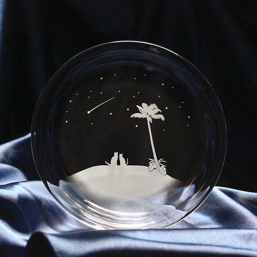 atelier KEITH 【南の島の流れ星】猫モチーフのガラス小皿 名入れ加工対応品(別売りオプション)