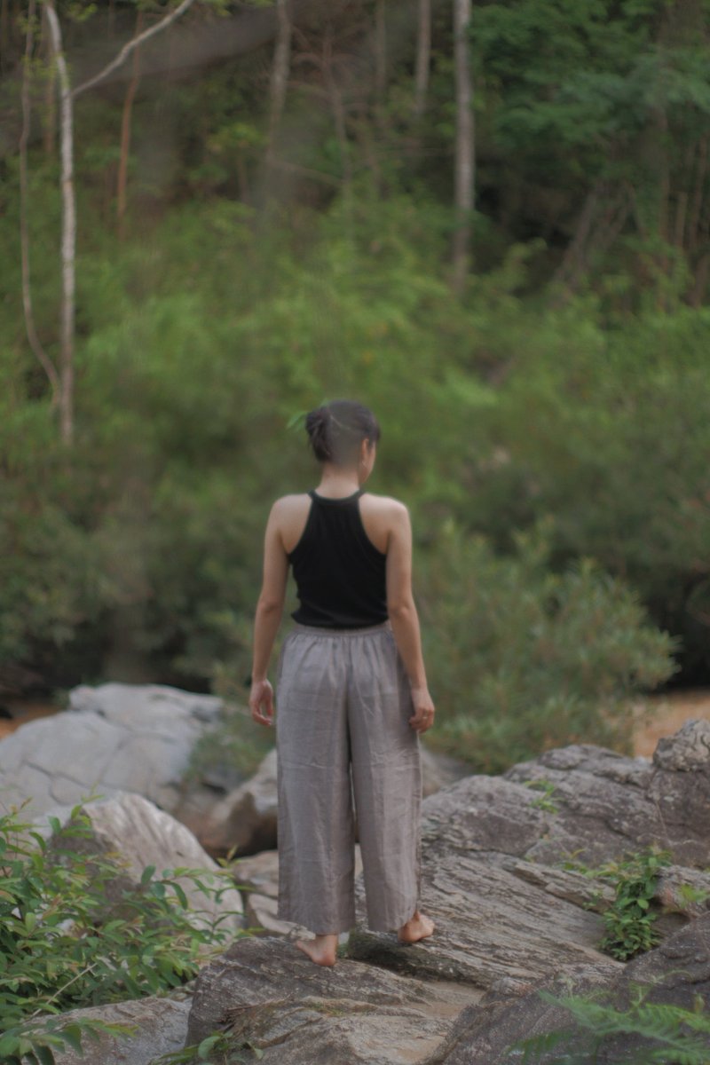 Simply pants | linen with natural color - 女上衣/長袖上衣 - 棉．麻 藍色