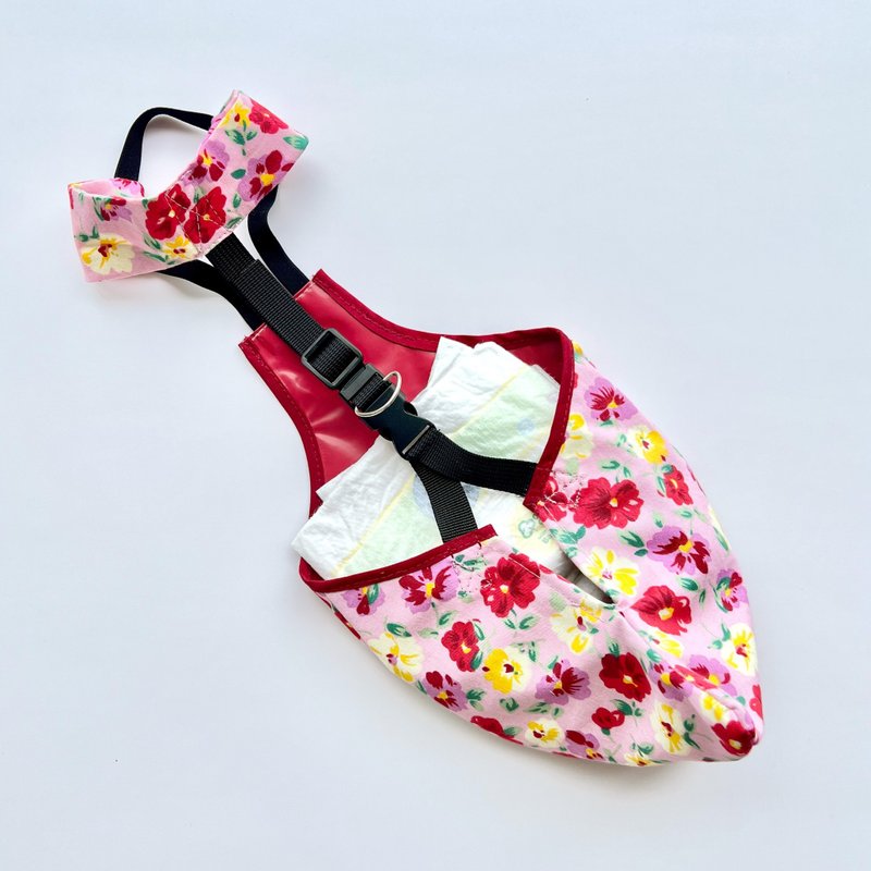 Duck & Goose Diaper Suit (Pink floral-print fabric) - 寵物衣服 - 棉．麻 粉紅色