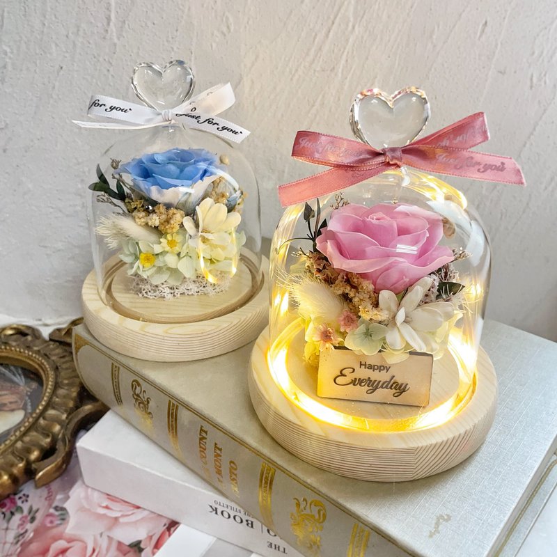 夜光玫瑰 為你盛開 永生花玻璃罩 童話公主風格 情人節 生日禮物 - 乾燥花/永生花 - 植物．花 多色