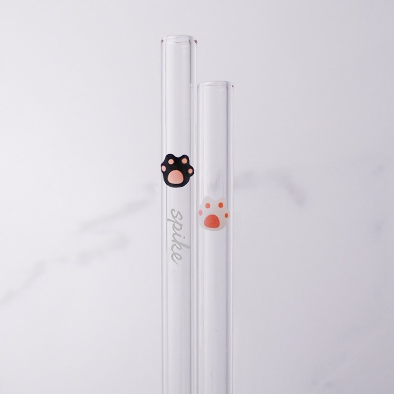 含玻璃雕刻刻字 20cm (口徑0.8cm) 平口 肉球玻璃吸管(附贈小刷) - 飲料提袋/杯套 - 玻璃 粉紅色