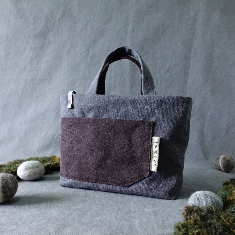 | Autumn city | Haze gray + rust red | Mini tote | Thick washed canvas | - Handbags & Totes - Cotton & Hemp Gray